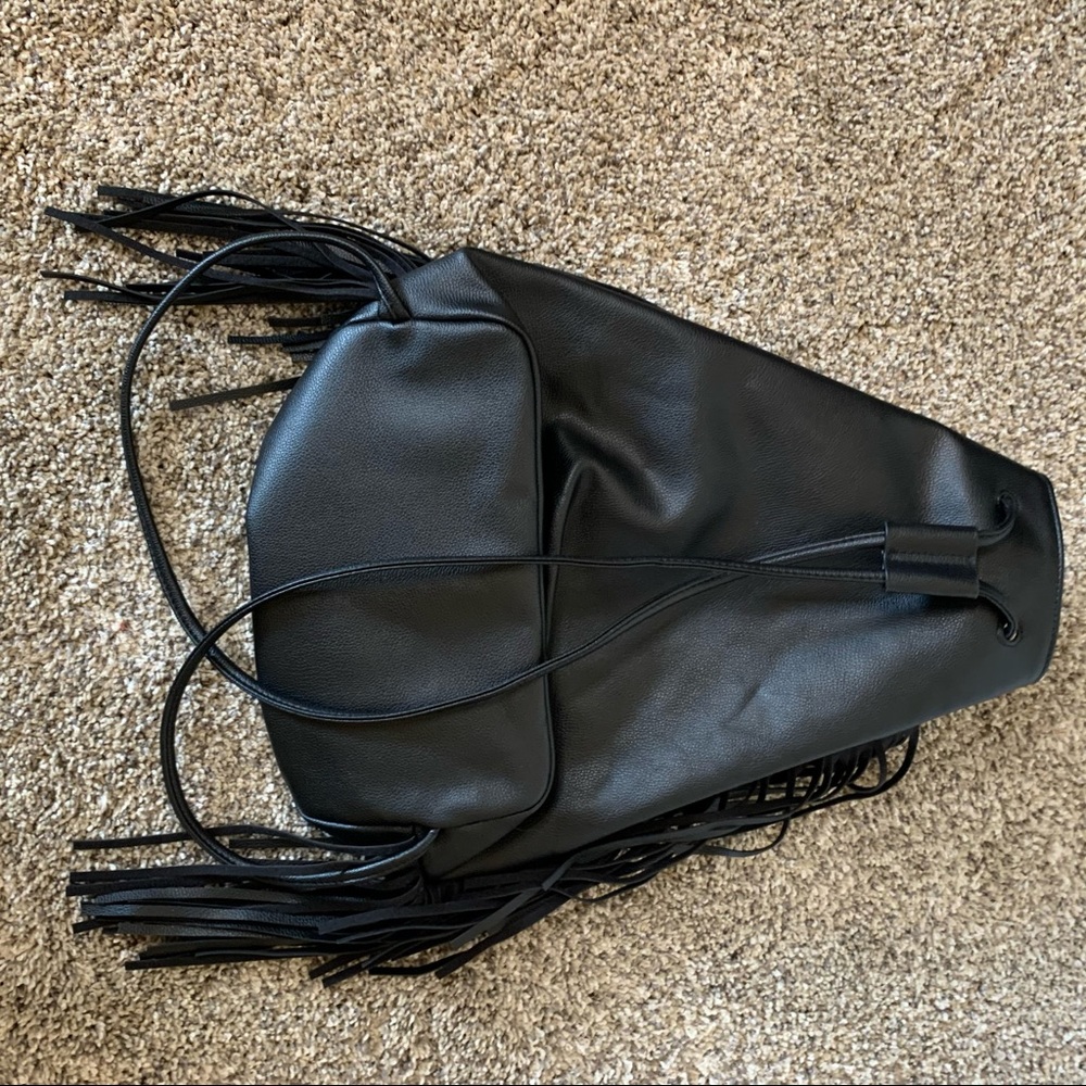 Victoria’s Secret Black Fringe Backpack Faux Leather From The 2015 Runway Show - Picture 12 of 14